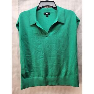 DKNY sweater Vest Womens Size Small Green Collar Henley Sleeveless